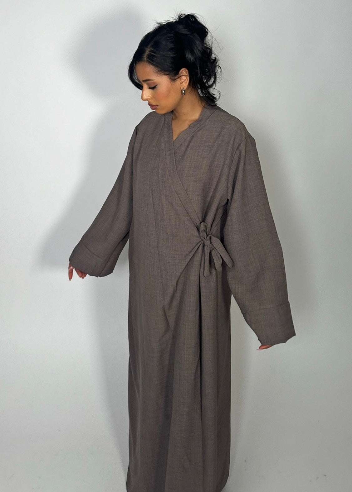Linen Wrap Side Tie Up Abaya