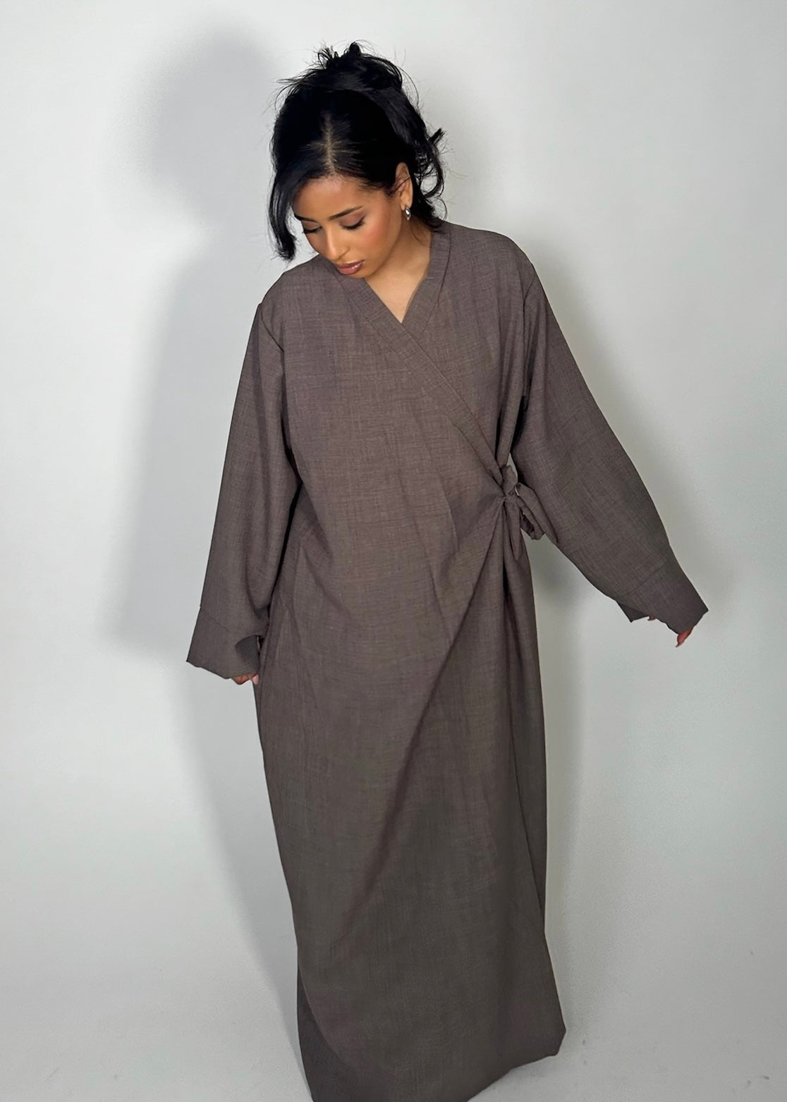 Linen Wrap Side Tie Up Abaya