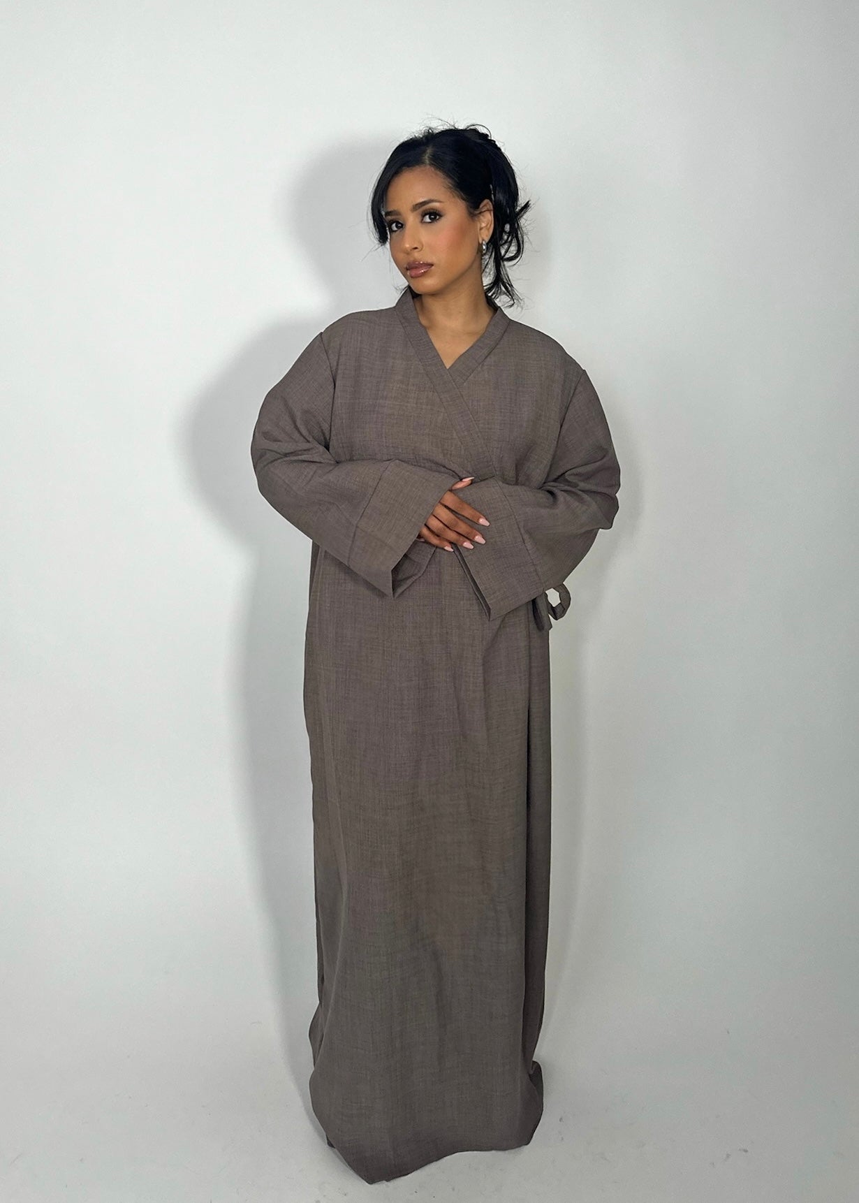 Linen Wrap Side Tie Up Abaya