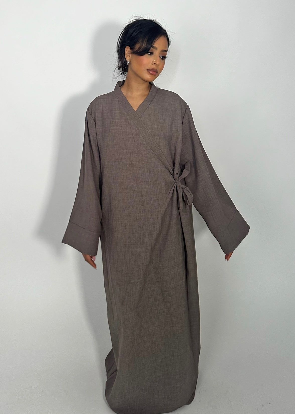 Linen Wrap Side Tie Up Abaya