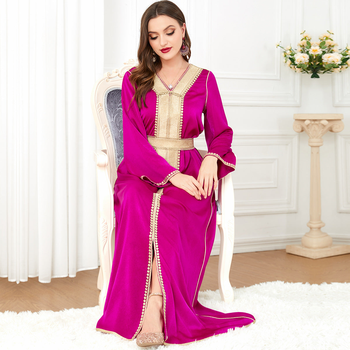 Marwa Abaya: Red Rose and Gold Party Dress