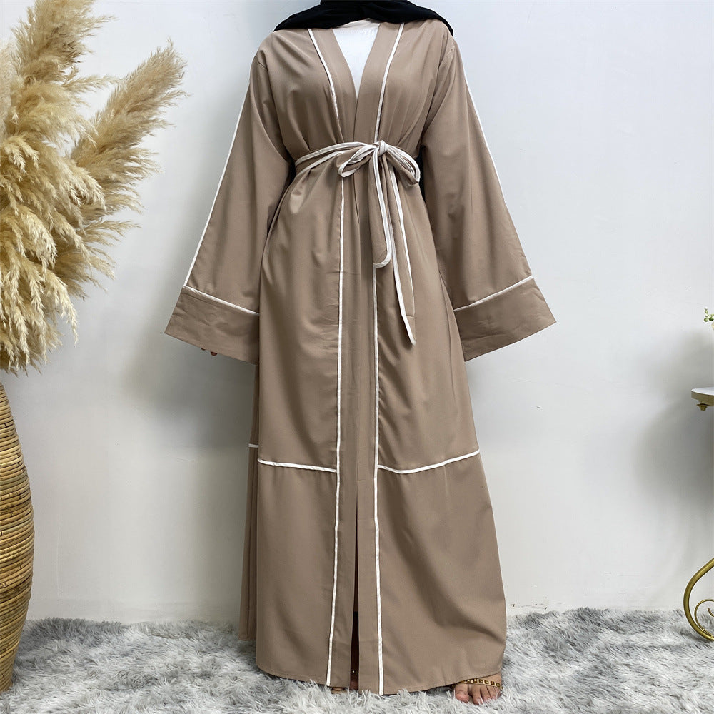 Rahma Abaya: Contrast Striped Cardigan Muslim Robe