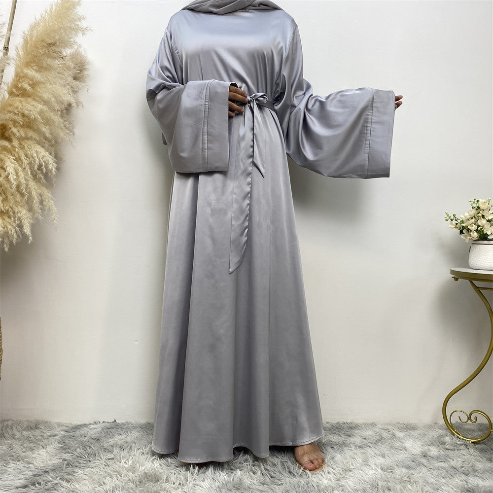 Hawa Abaya: Classy Women's Belted Satin Muslim Dress