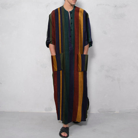 Colourful Striped Printed Muslim Men's Thobe