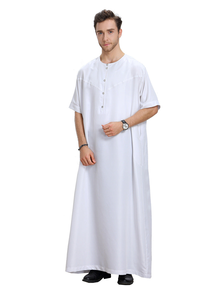 Arab Short-sleeved Pain Buttoned Men's Thobe