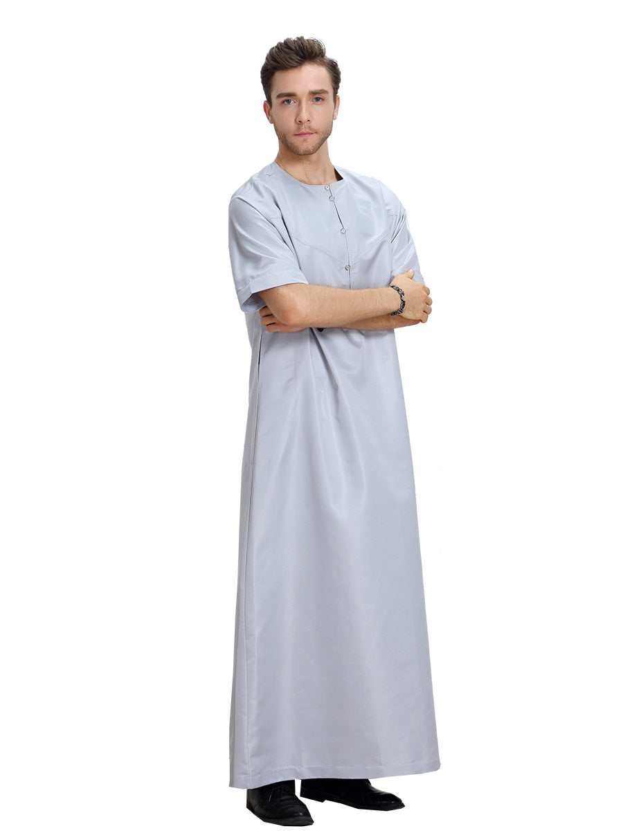 Arab Short-sleeved Pain Buttoned Men's Thobe