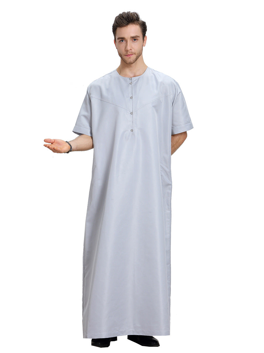 Arab Short-sleeved Pain Buttoned Men's Thobe