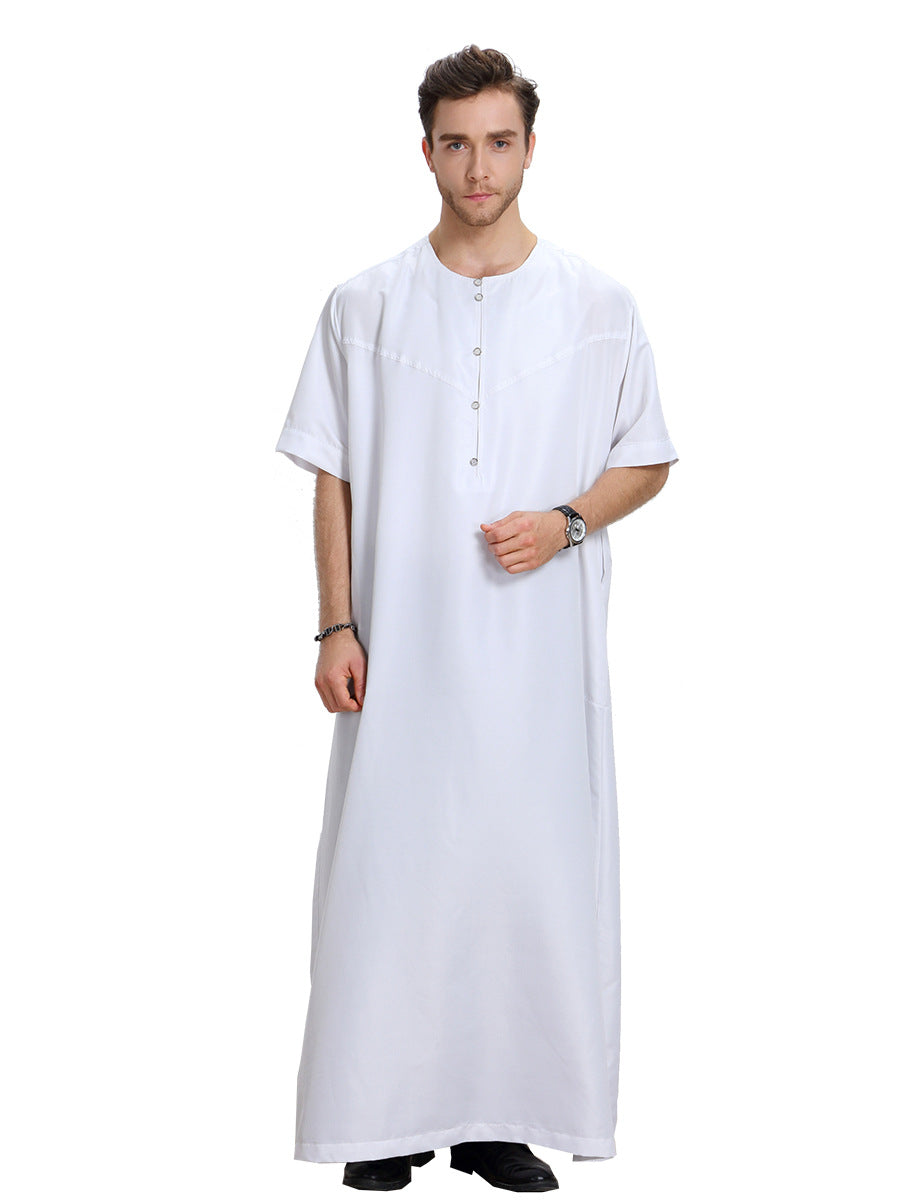 Arab Short-sleeved Pain Buttoned Men's Thobe