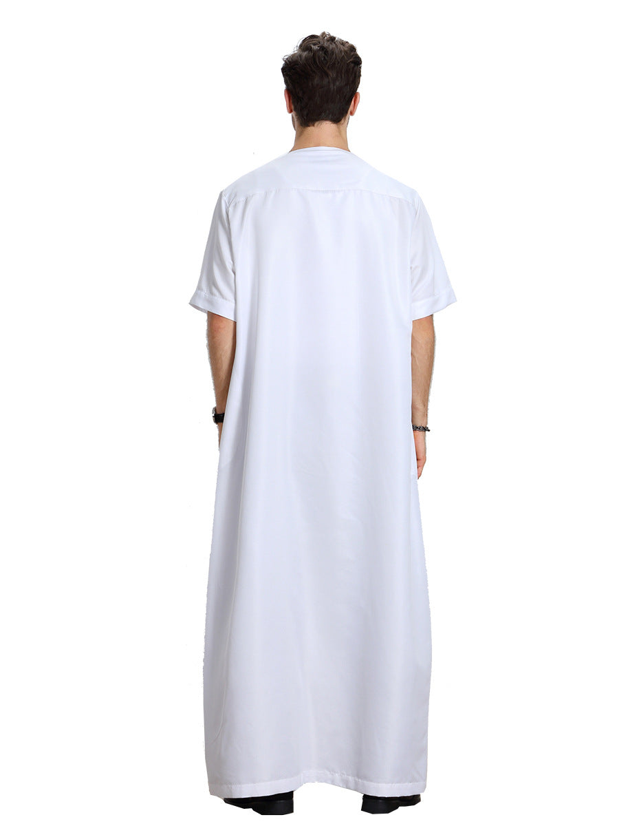 Arab Short-sleeved Pain Buttoned Men's Thobe