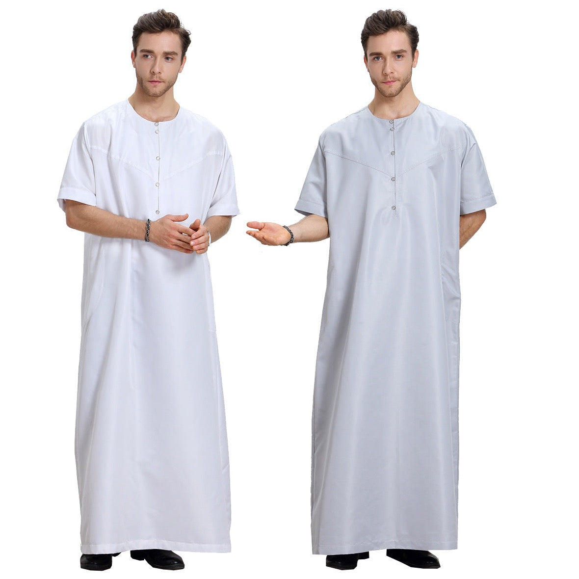 Arab Short-sleeved Pain Buttoned Men's Thobe