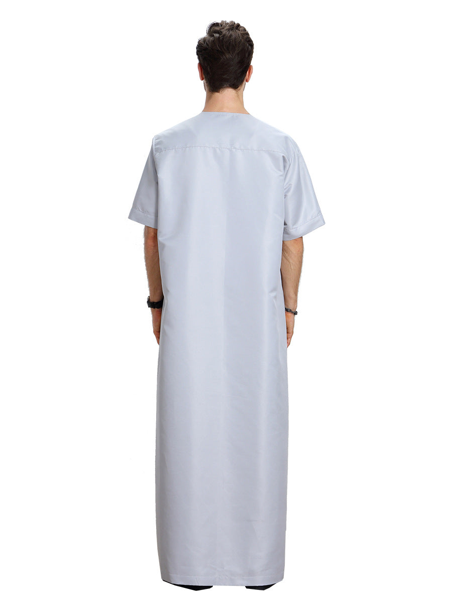 Arab Short-sleeved Pain Buttoned Men's Thobe