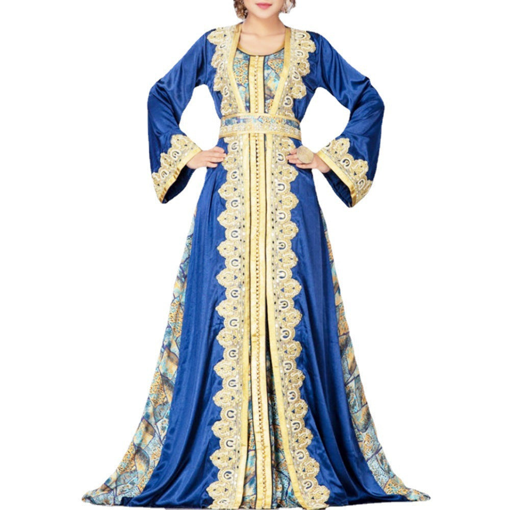 Faiza Abaya: Blue Printed Dress Muslim Robe