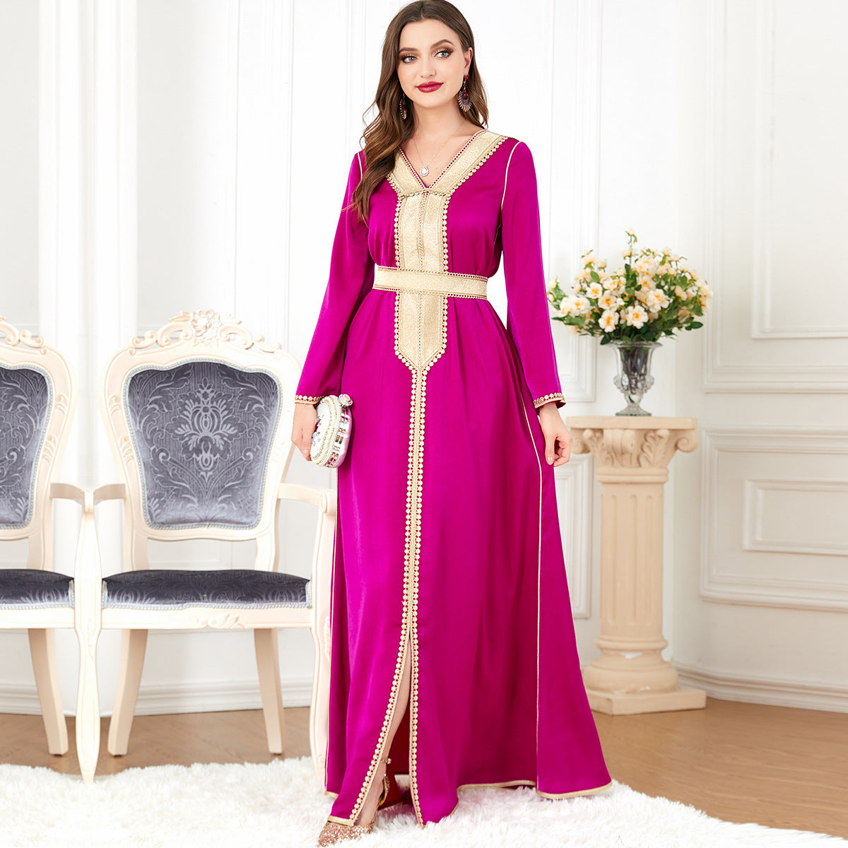 Marwa Abaya: Red Rose and Gold Party Dress