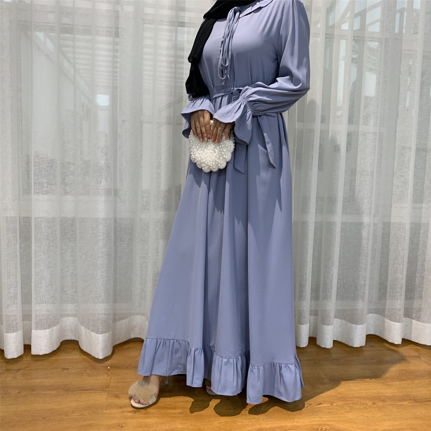 Nara Abaya: Solid Colour Stitching Elegant Muslim Dress