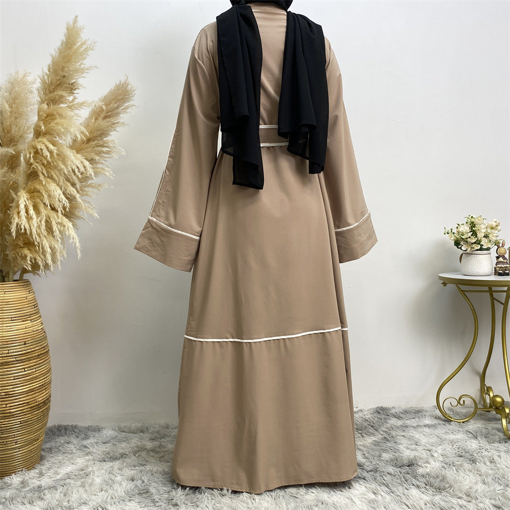 Rahma Abaya: Contrast Striped Cardigan Muslim Robe