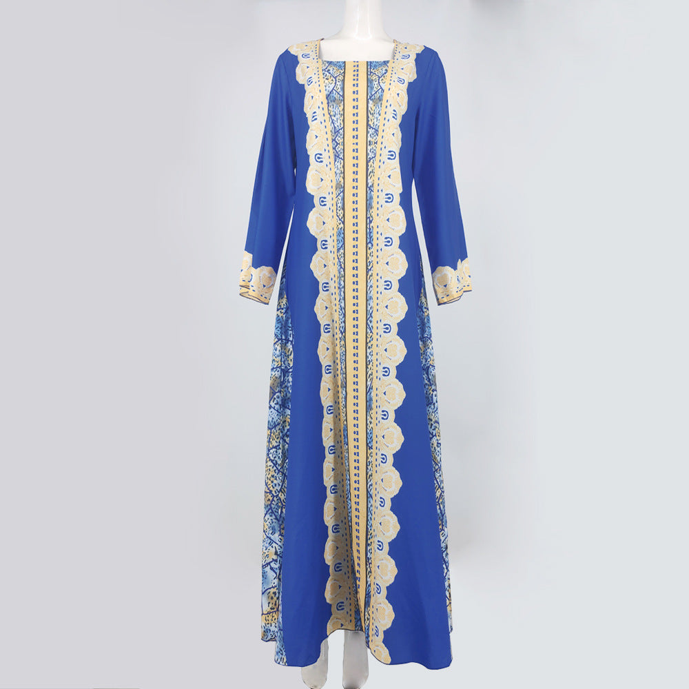 Faiza Abaya: Blue Printed Dress Muslim Robe