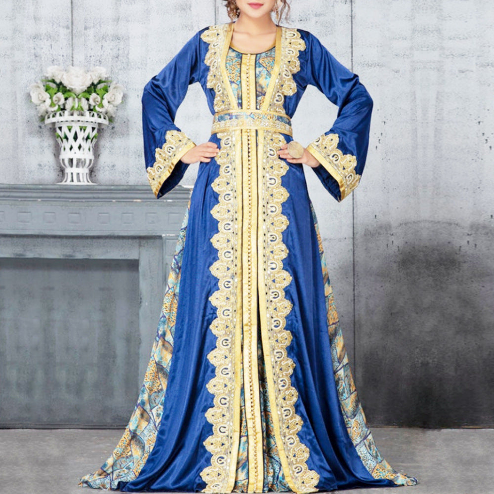 Faiza Abaya: Blue Printed Dress Muslim Robe