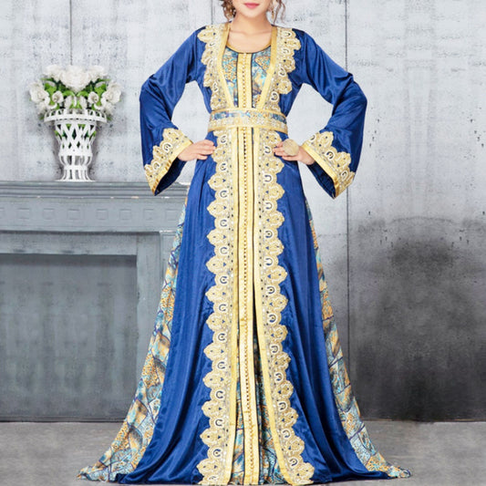 Faiza Abaya: Blue Printed Dress Muslim Robe