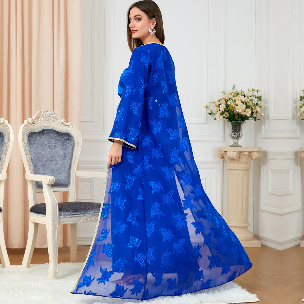 Amani Abaya: Elegant Royal Blue Two Piece Open Abaya and Under Dress