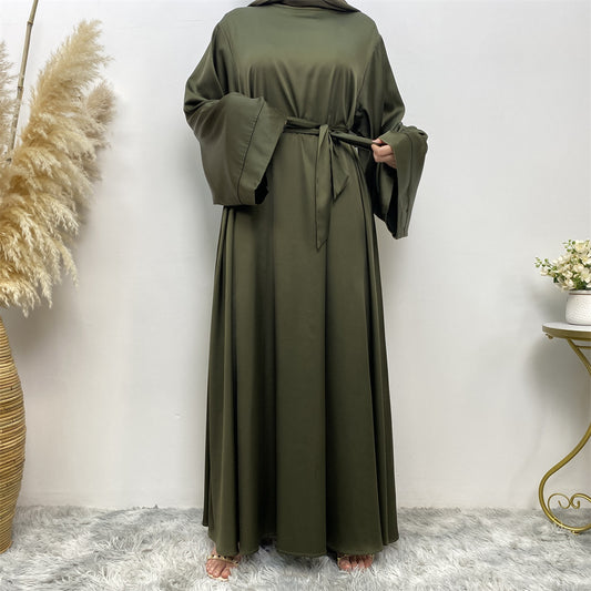 Hawa Abaya: Classy Women's Belted Satin Muslim Dress