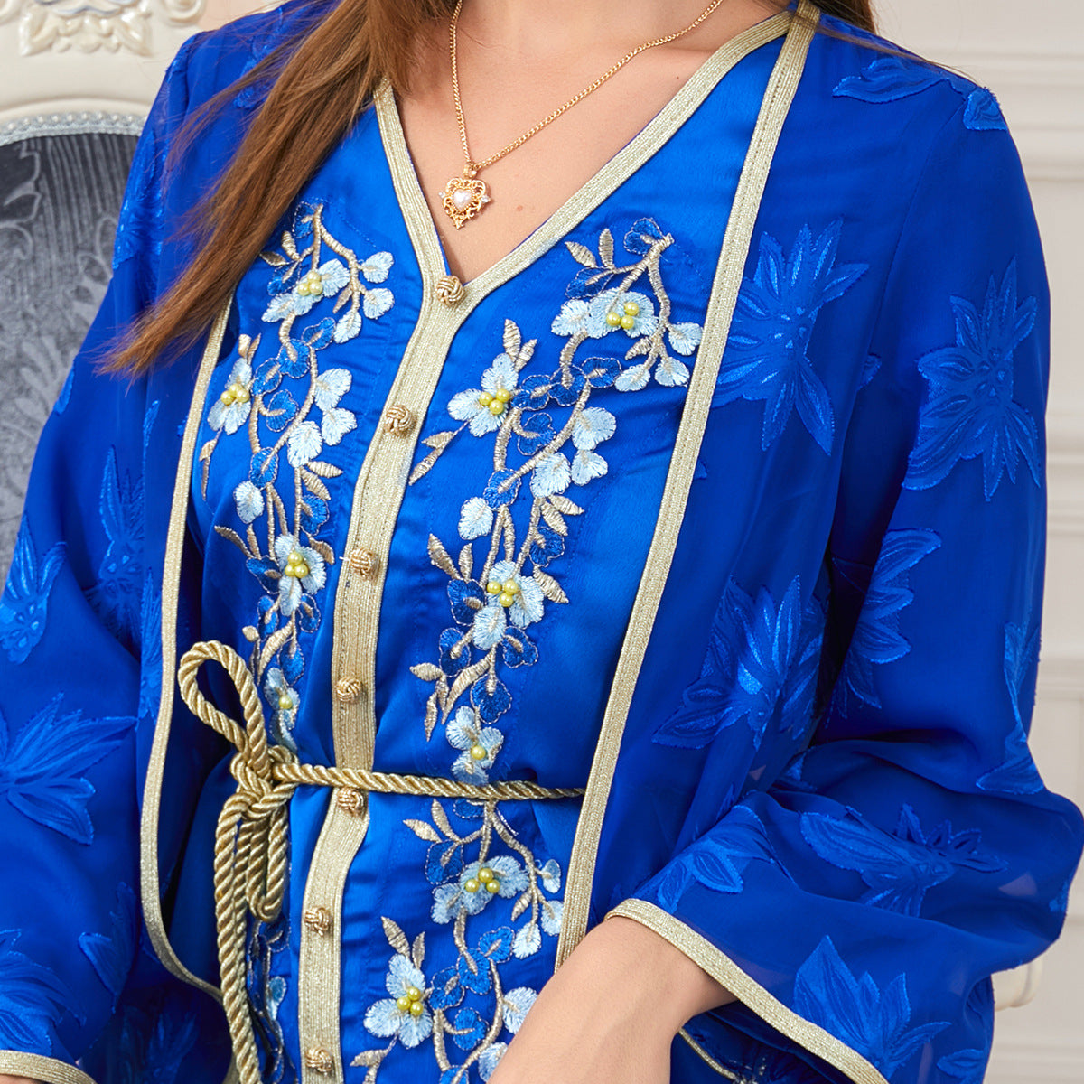 Amani Abaya: Elegant Royal Blue Two Piece Open Abaya and Under Dress