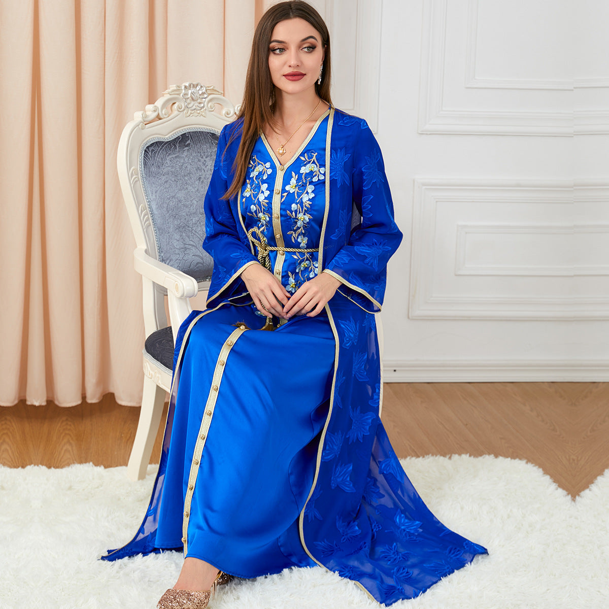 Amani Abaya: Elegant Royal Blue Two Piece Open Abaya and Under Dress