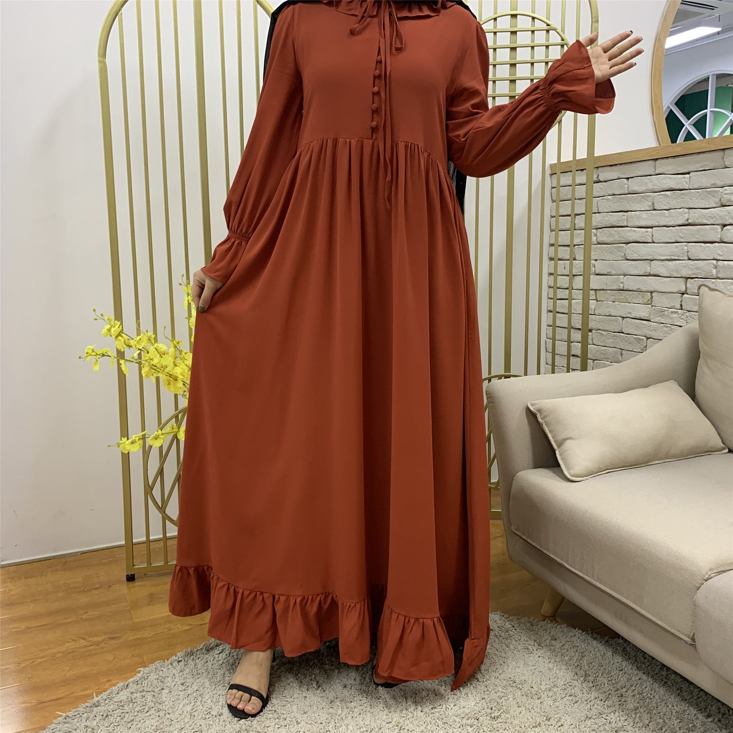 Nara Abaya: Solid Colour Stitching Elegant Muslim Dress