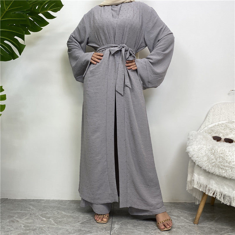 Abaya Set: Long Cardigan, Sleeveless Top And Trouser Set