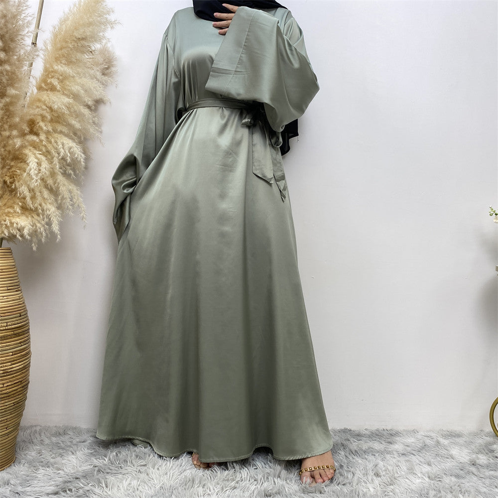 Hawa Abaya: Classy Women's Belted Satin Muslim Dress