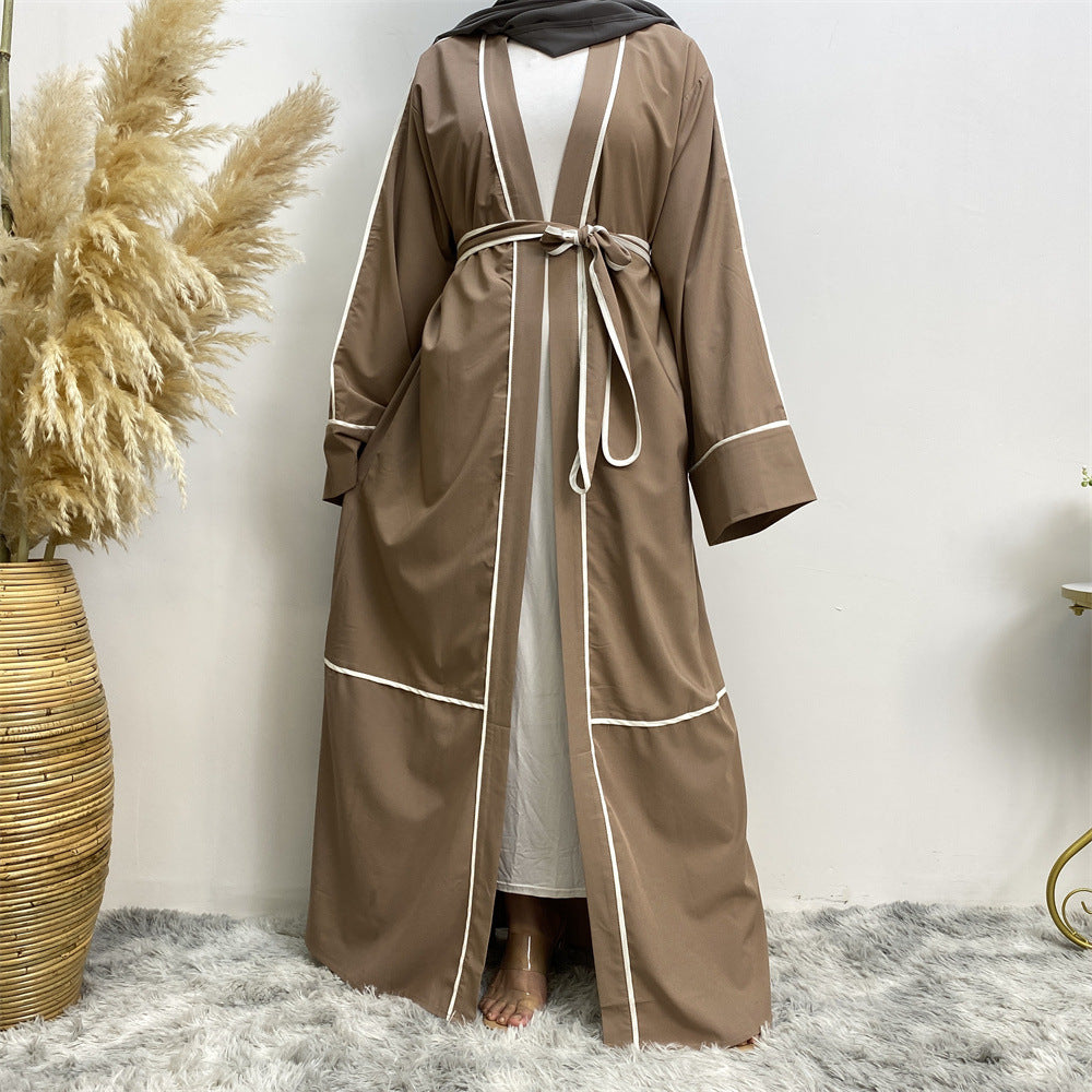 Rahma Abaya: Contrast Striped Cardigan Muslim Robe