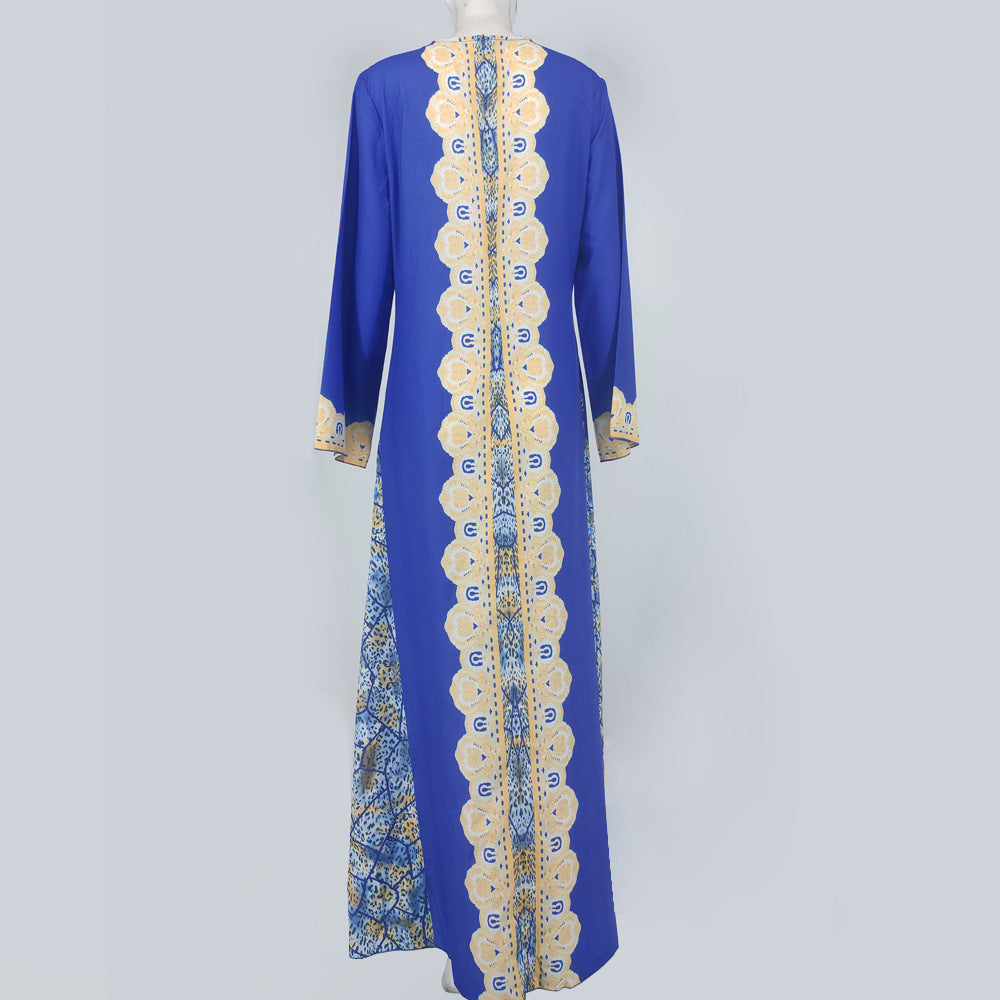 Faiza Abaya: Blue Printed Dress Muslim Robe