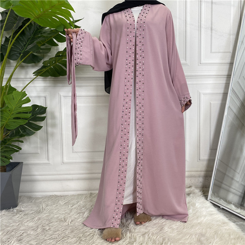 Nisrin Abaya: Beaded Muslim Lace Up Cardigan Robe