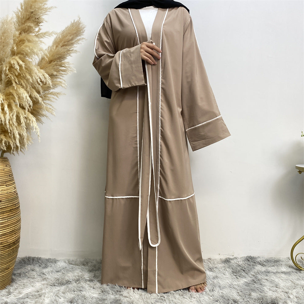 Rahma Abaya: Contrast Striped Cardigan Muslim Robe