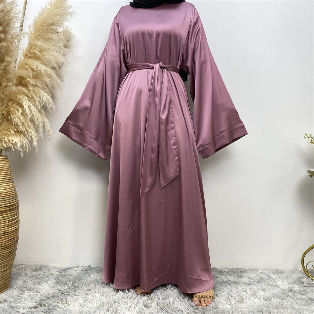 Hawa Abaya: Classy Women's Belted Satin Muslim Dress