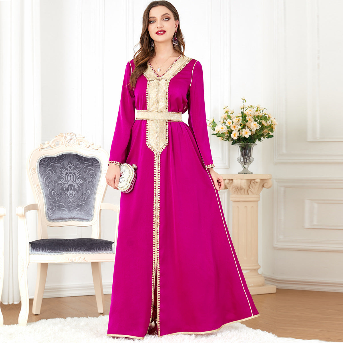 Marwa Abaya: Red Rose and Gold Party Dress