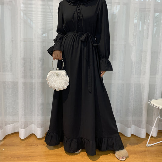 Nara Abaya: Solid Colour Stitching Elegant Muslim Dress