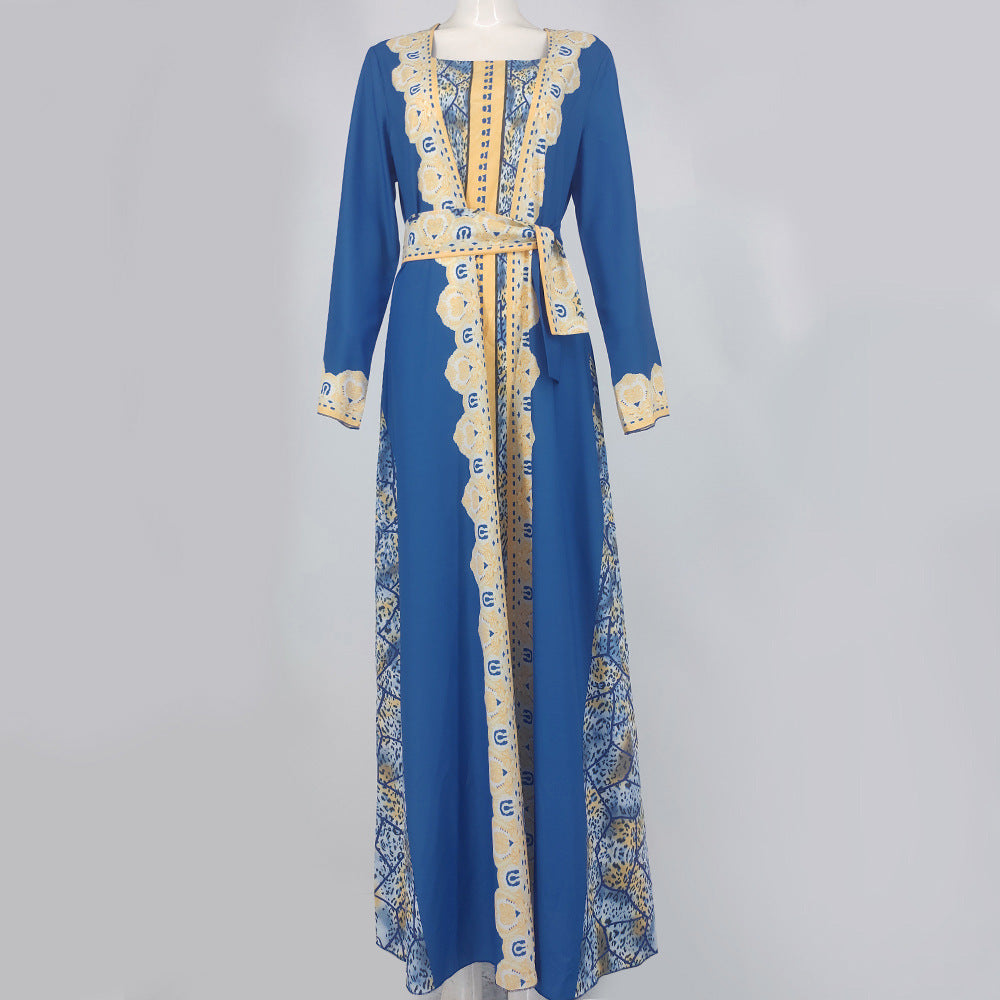 Faiza Abaya: Blue Printed Dress Muslim Robe