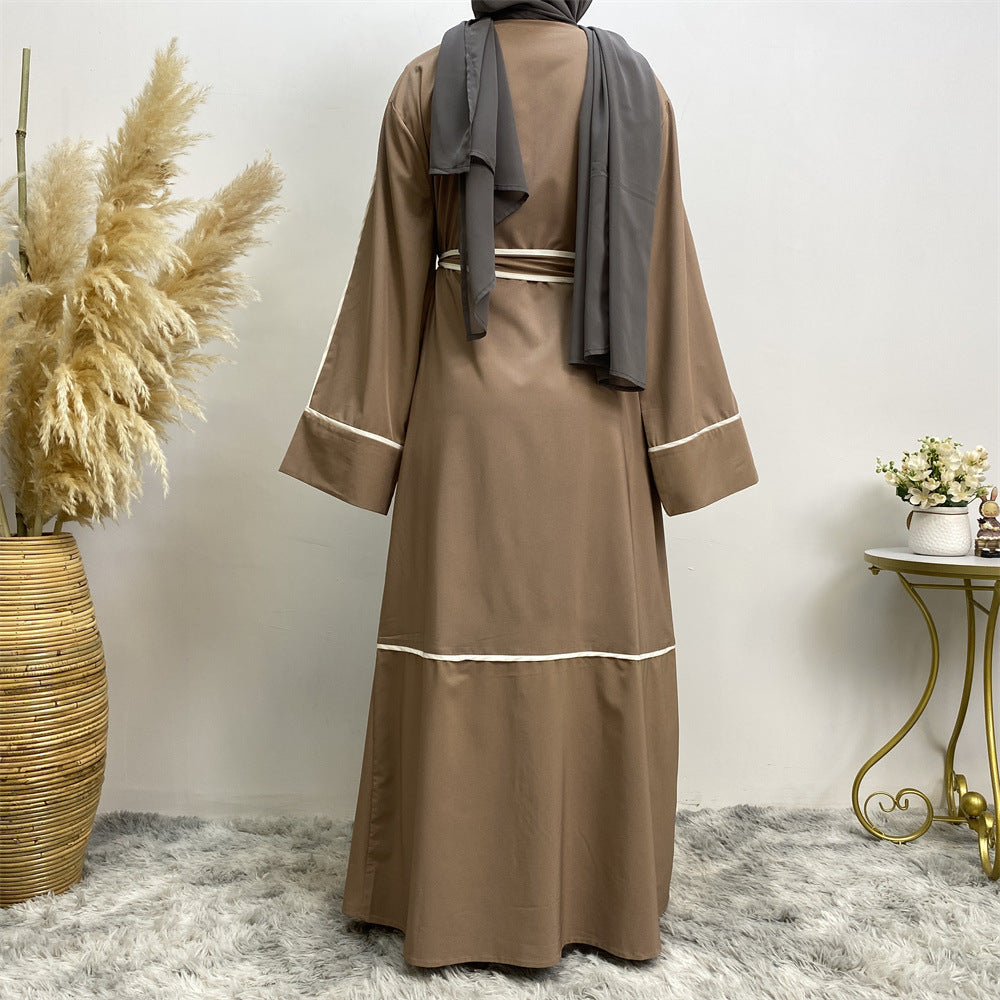 Rahma Abaya: Contrast Striped Cardigan Muslim Robe