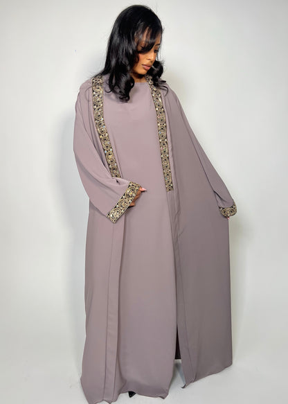 Luxury Silk Sequin Detailing Two Piece Open Abaya