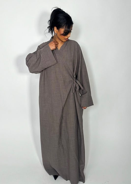 Linen Wrap Side Tie Up Abaya