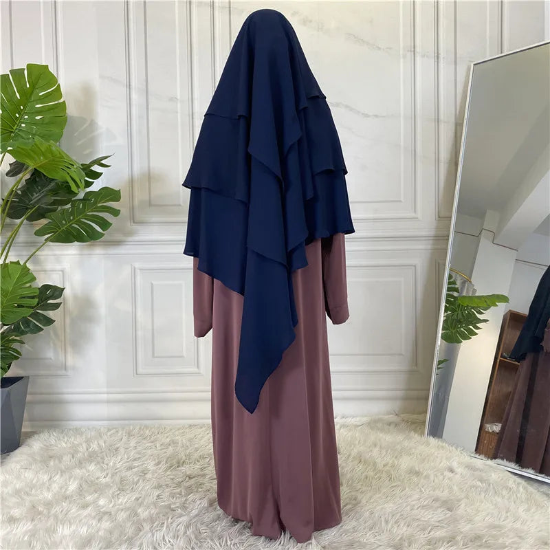 New Hijab Cap Muslim Abayas For Women Arabic Prayer Islamic 3 Layers Shawls Full Cover Head Wrap For Women Winter Khimar-8