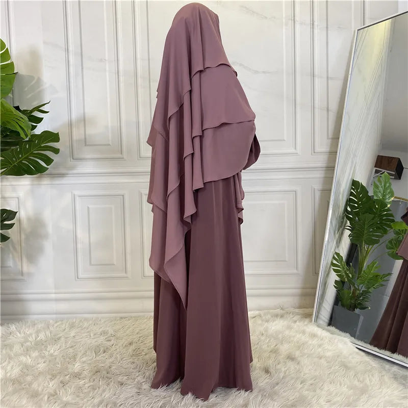 New Hijab Cap Muslim Abayas For Women Arabic Prayer Islamic 3 Layers Shawls Full Cover Head Wrap For Women Winter Khimar-7