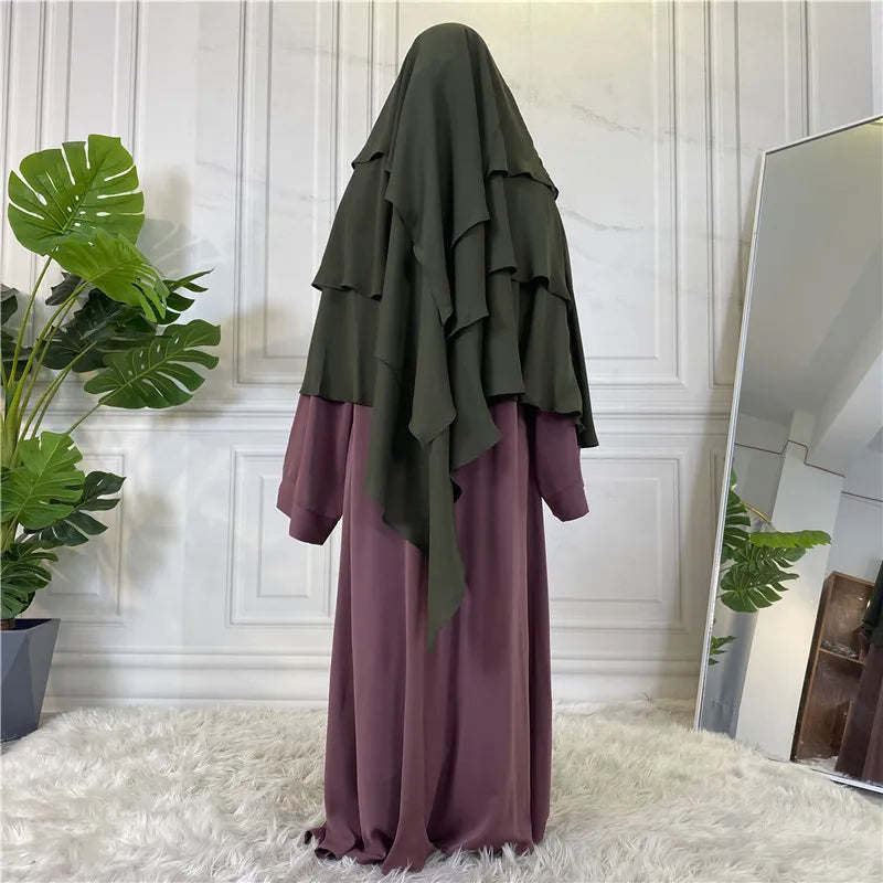 New Hijab Cap Muslim Abayas For Women Arabic Prayer Islamic 3 Layers Shawls Full Cover Head Wrap For Women Winter Khimar-11