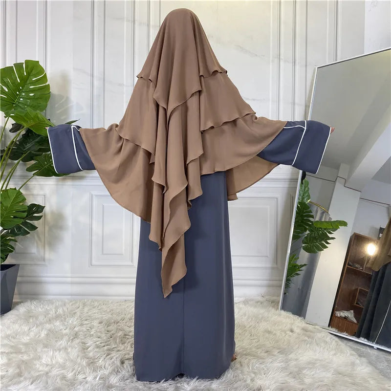 New Hijab Cap Muslim Abayas For Women Arabic Prayer Islamic 3 Layers Shawls Full Cover Head Wrap For Women Winter Khimar-18