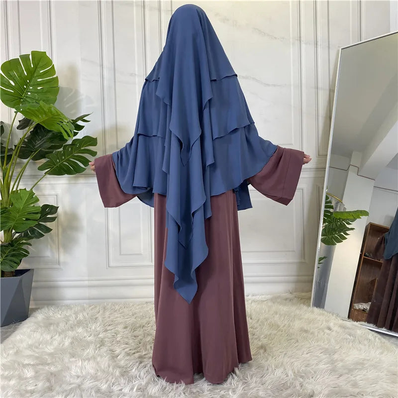 New Hijab Cap Muslim Abayas For Women Arabic Prayer Islamic 3 Layers Shawls Full Cover Head Wrap For Women Winter Khimar-6