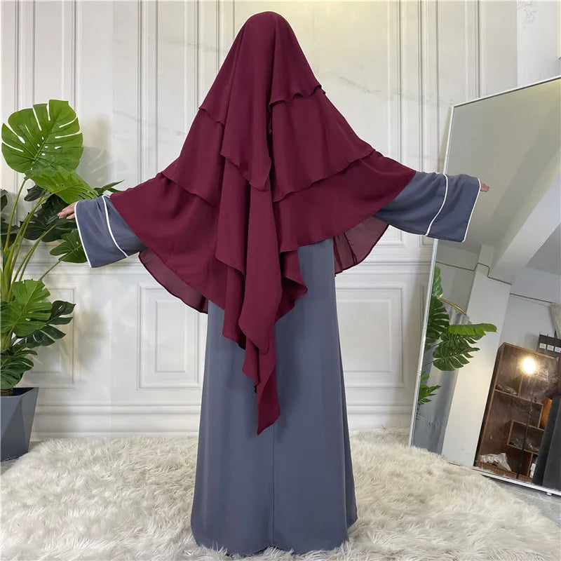 New Hijab Cap Muslim Abayas For Women Arabic Prayer Islamic 3 Layers Shawls Full Cover Head Wrap For Women Winter Khimar-4