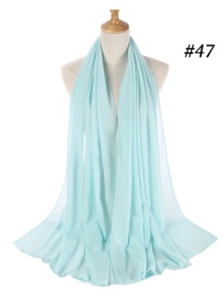 Plain Color Chiffon Scarf Hijab Headband Female Islamic 61 Head Cover Wrap for Women Muslim Jersey Hijabs Hair Scarves Headscarf-63