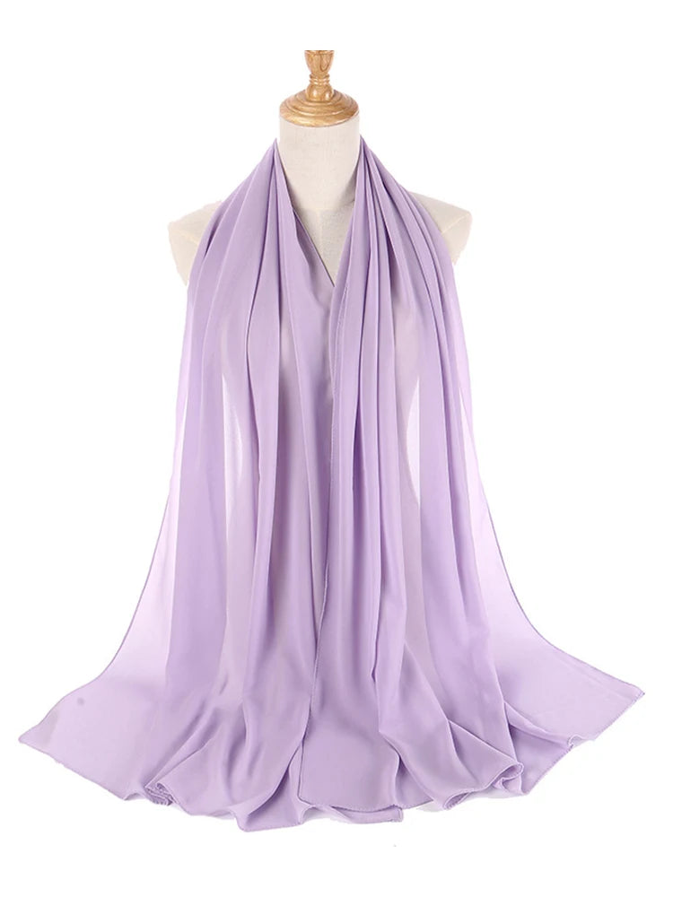 Plain Color Chiffon Scarf Hijab Headband Female Islamic 61 Head Cover Wrap for Women Muslim Jersey Hijabs Hair Scarves Headscarf-14