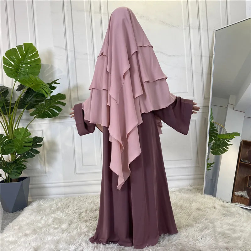 New Hijab Cap Muslim Abayas For Women Arabic Prayer Islamic 3 Layers Shawls Full Cover Head Wrap For Women Winter Khimar-15