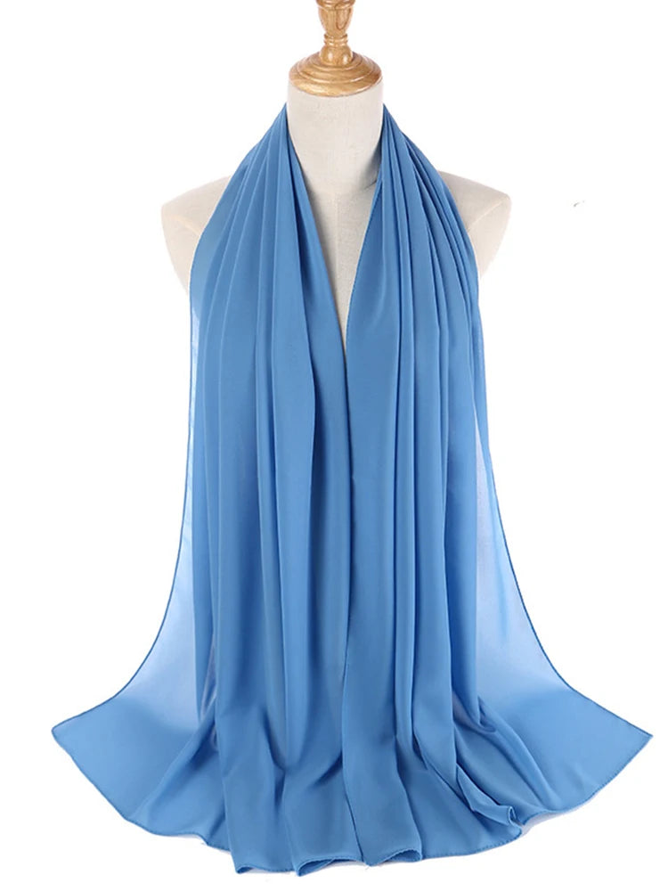 Plain Color Chiffon Scarf Hijab Headband Female Islamic 61 Head Cover Wrap for Women Muslim Jersey Hijabs Hair Scarves Headscarf-28